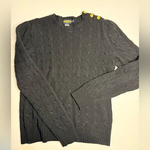 Ralph Lauren Rugby Black Cable Knit Crewneck Sweater
